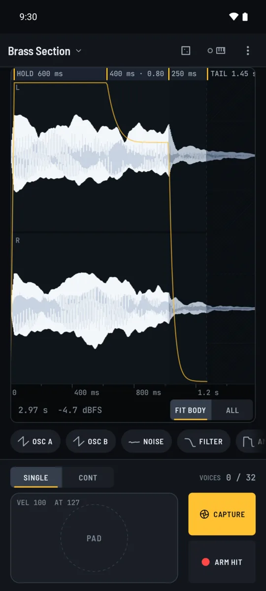 The KanLab studio with the Brass Section patch on the scope